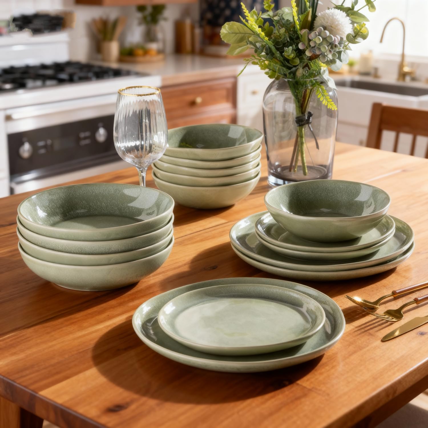 AmorArc Ceramic Dinnerware Sets for 4, 12Pcs Plates and Bowls Sets Dishes