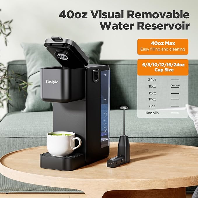 Tastyle Single Serve Coffee Maker with Built-in Detachable Milk Frother