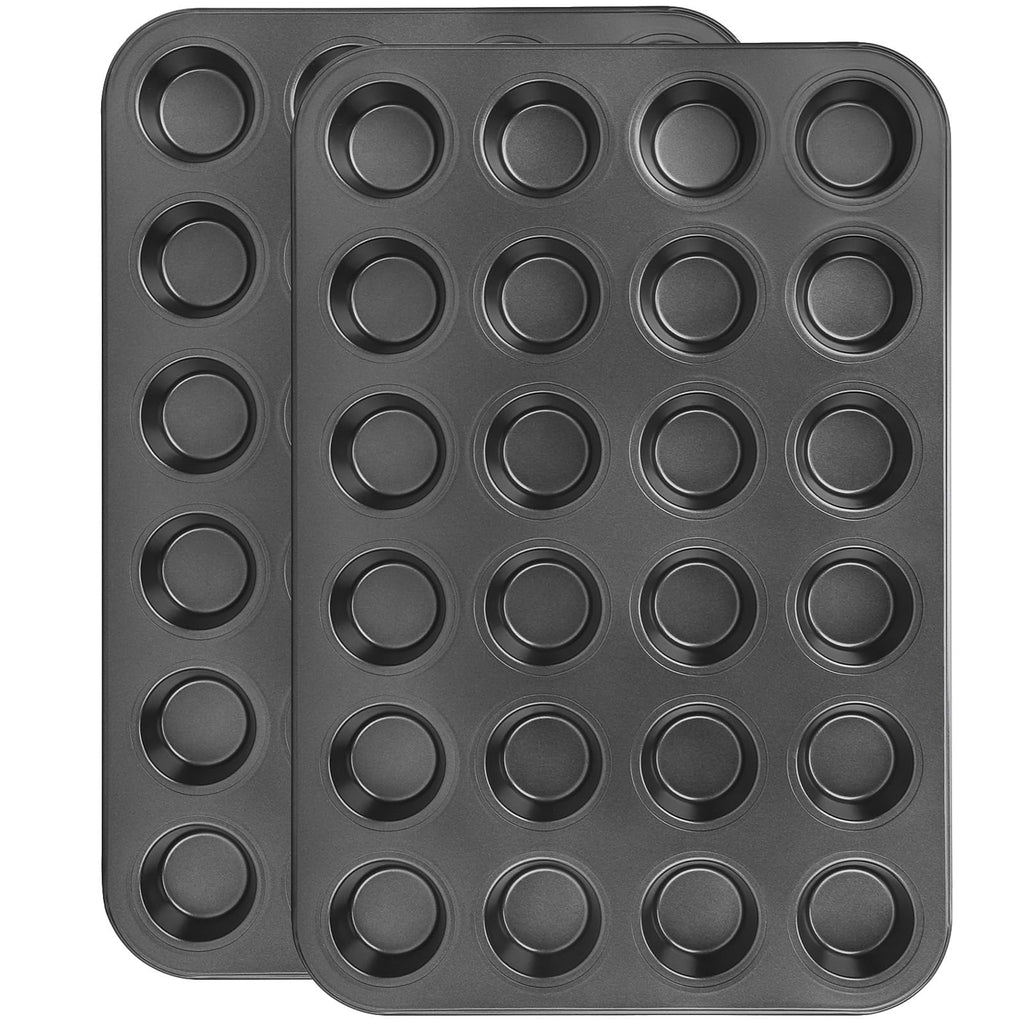 Beasea Nonstick Mini Muffin Pan 24 Cups, 2 Pack 24 Mini Small Tiny Cup Non Stick Muffin Baking Pan Tin Tray Carbon Steel Bakeware Individual Cupcake Baking Pan - Black