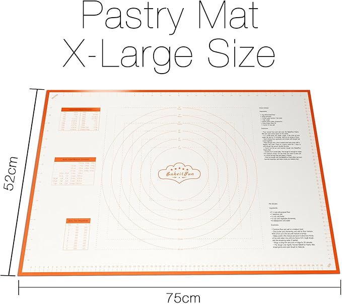 BakeitFun Silicone Pastry Mat X-Large 29.5 x 20.5 Inches, Nonstick Dough Rolling Mat with Measurement Markings, Heat Resistant to 450°F, BPA Free, Dishwasher Safe Baking Mat