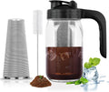 Cupluw Cold Brew Coffee Maker Pitcher,32 Oz Glass Mason Jar Pitcher with V-shaped Pour Spout Handle Lid,Stainless Steel Filter for Iced Coffee,Iced tea,Breast Milk,Fruit Drinks,lemonade-Black