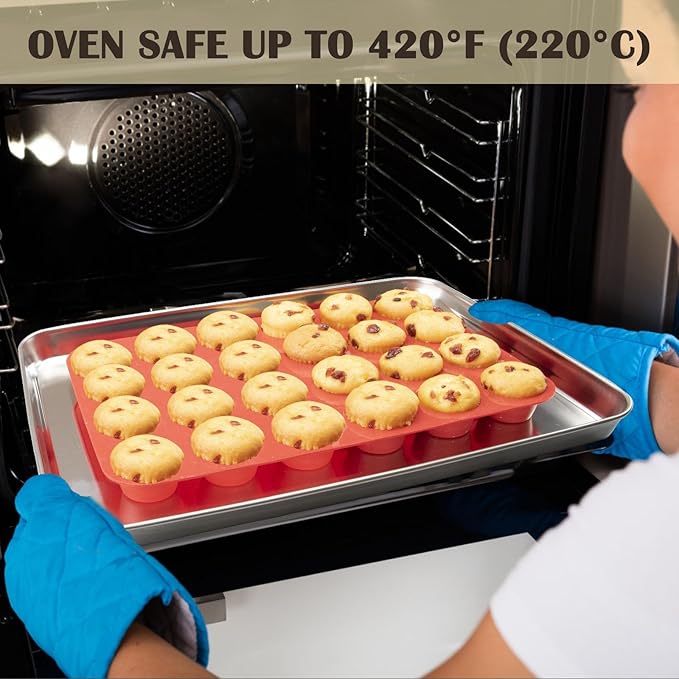 LERIYUFS 24 Cups Silicone Mini Muffin Pan Set, Nonstick Mini Cupcake Pans, BPA Free Small Muffin Tin for Baking, Set of 2 (Red+Red)