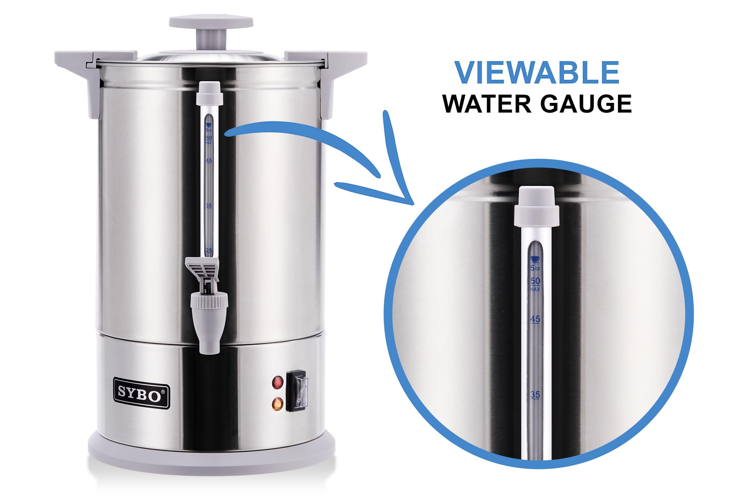 SYBO SR-CP-100B Commercial Grade Stainless Steel Percolate Coffee Maker Hot Water Urn for Catering, 100-Cup 16 L, Grey