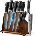 Piklohas Knife Sets for Kitchen with Block, 17 Pieces with Magnetic Knife Holder, German High Carbon Stainless Steel Damascus Pattern Chef Knife Set, Ideal for Gift