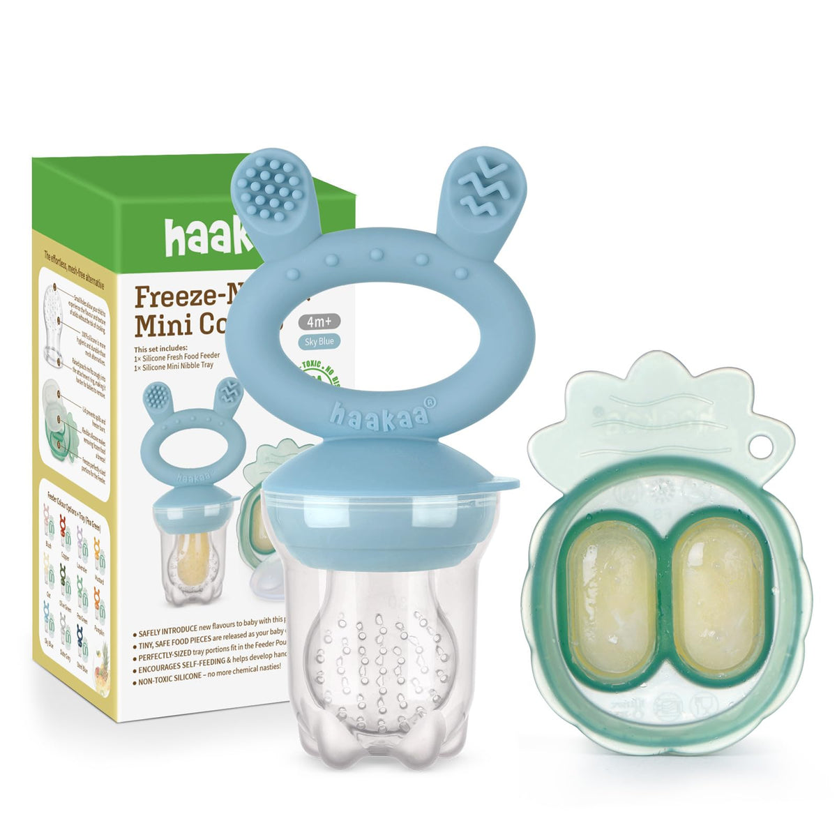 Haakaa Baby Fruit Food Feeder & Mini Freezer Nibble Tray Combo, Breastmilk Popsicle Molds for Baby Cooling Relief, BPA Free Silicone Feeder for Safe Infant Self Feeding, 4 Month+ (Lavender)