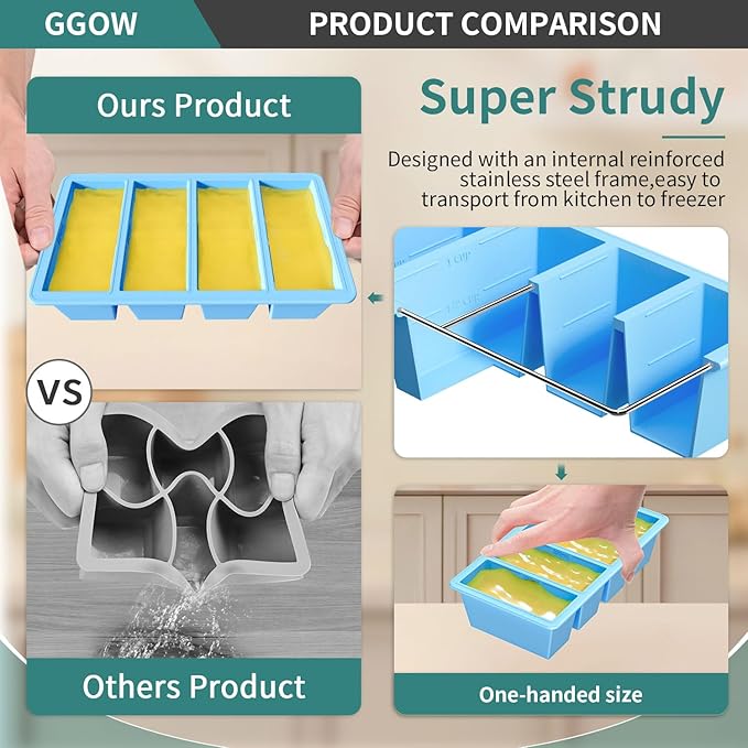 GGOW Silicone Freezer Tray for Sauce Cube: Silicone Freezing Tray for Broth Sauce Storage - Freeze 125mL 250mL Souped Portion