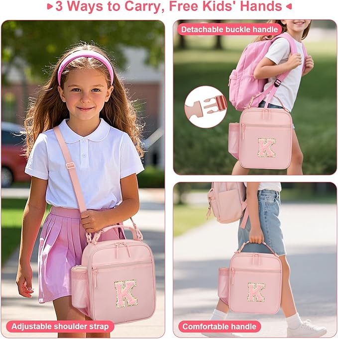 CLOUDWINGS Lunch Box Kids Large Initial Insulated Lunch Bag for Girls