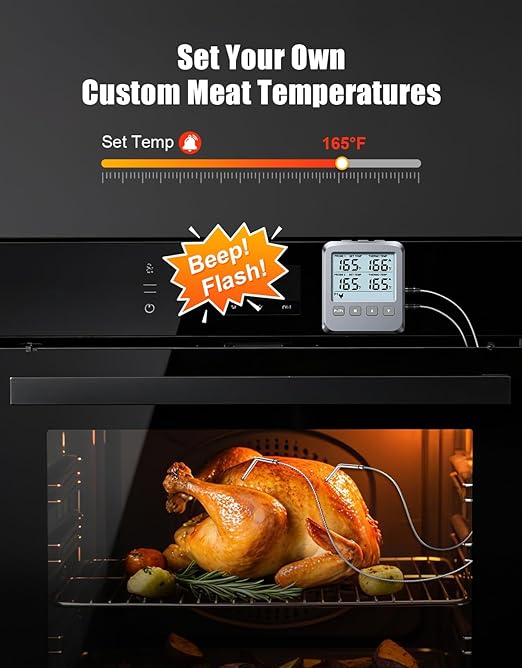 Vuwwey Dual Probe Meat Thermometer Digital for Cooking, Grilling & Smoking with Large LCD Backlight & Alarm, Kitchen Food Grill Thermometer, Smoker Accessories for BBQ Oven Oil Fry, Gifts for Men Dad