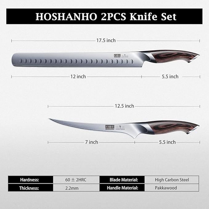 HOSHANHO BBQ Carving Knife Set, Brisket Slicing & Boning Knife for Meat