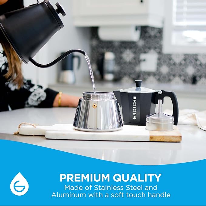 GROSCHE Milano Induction Stovetop Espresso Maker Moka Pot 6 Cup (Black)