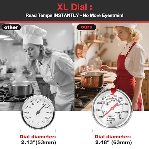 Telead Upgraded Candy Thermometer Waterproof IP67 - Oil Thermometer for Frying with Clips - 9" Side of Pot Rainbow dial Thermometer Deep Fry for Oil Candy Candle BBQ - Silver XL
