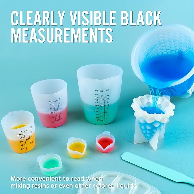 SWIGRANCE Silicone Resin Mixing 1L Measuring Cup Set for Resin Supplies, Easy-to-Read Marks, 1000ml/32oz Large Cup, 500&250&100ml Thickened Reusable Silicone Cups for Epoxy Mixing, Jewelry Making