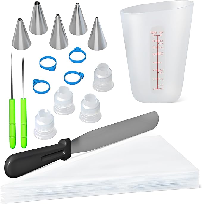 Bakerpan Royal Icing Tools Set - 67 Pc Cookie Decorating Kit for Sugar Cookies with Piping Bags, Piping Tips, Couplers, Bag Clips, Straight Spatula, Piping Bag Holder & Scribe Tool