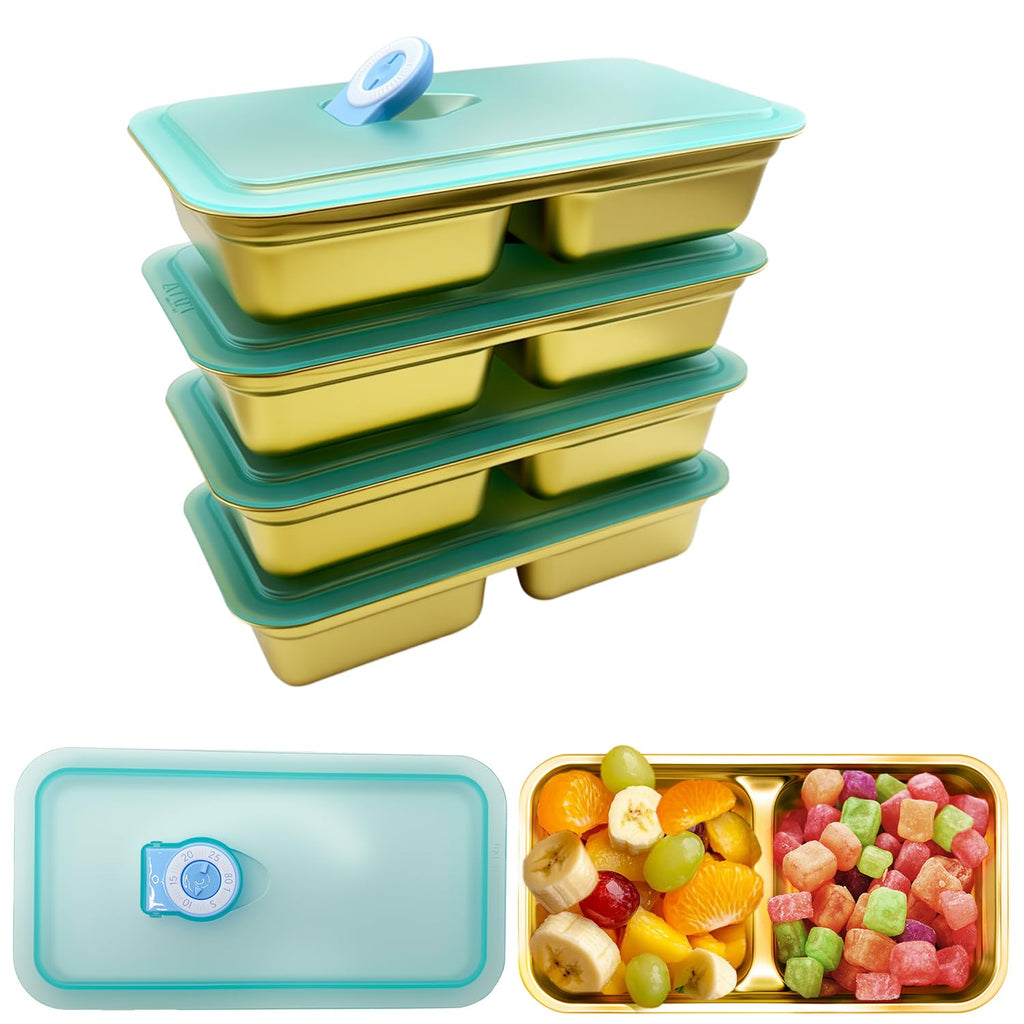 Stainless Steel Snack Containers with Lids - condiment containers with lids, reusable double compartment snack containers, Grab and Go Snack Containers Dishwasher Safe for School, Work, travel
