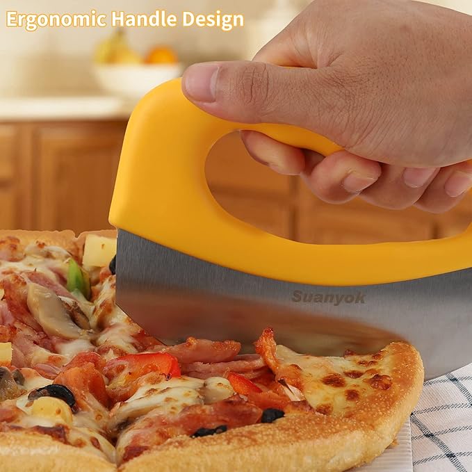 Suanyok Pizza Cutter Stainless Steel Rocker Blade with Cover(Yellow)