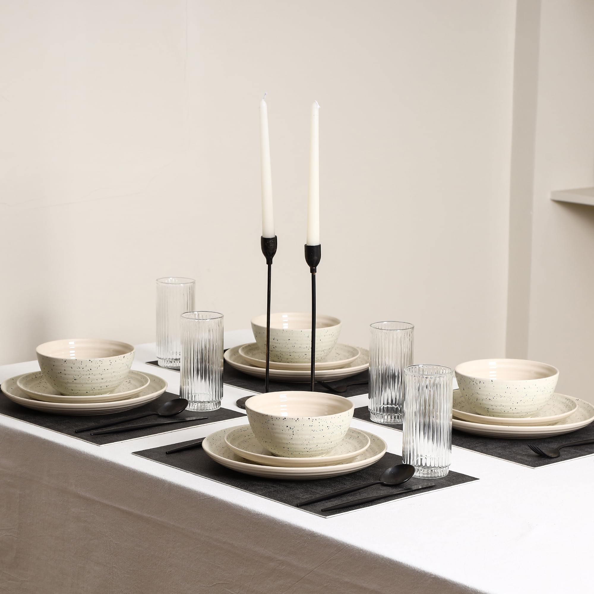 Stone Lain Dua 16-Piece Dinnerware Set Stoneware, Borosilicate Glass, White