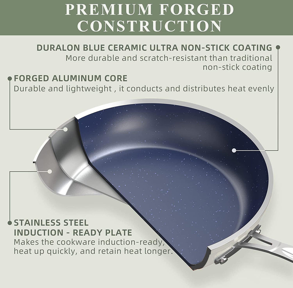 Nuwave 9pc Cookware Set Healthy Duralon Blue Ceramic Nonstick Coated