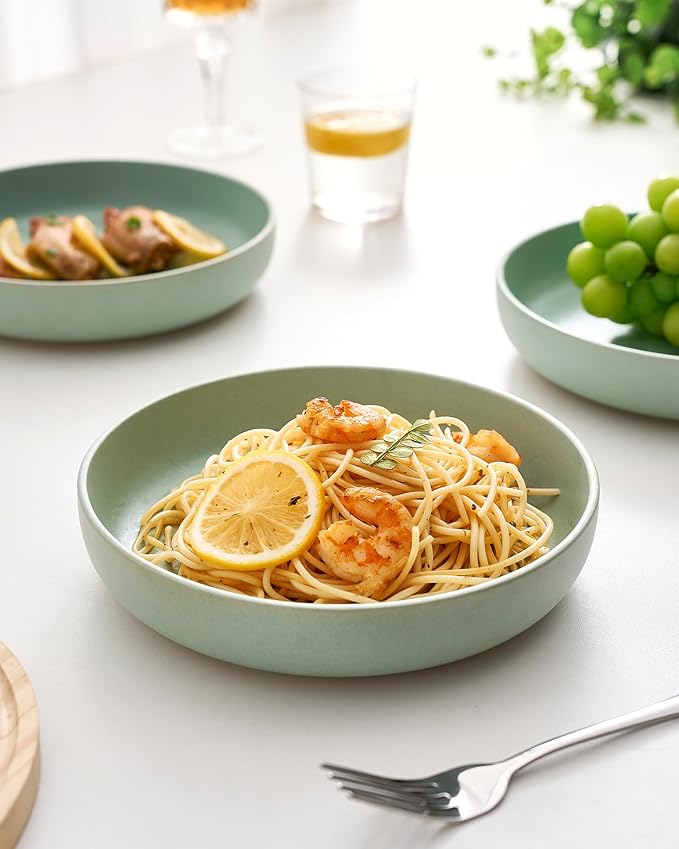 famiware Milkyway 33 oz Pasta Bowls Set of 4, Light Green