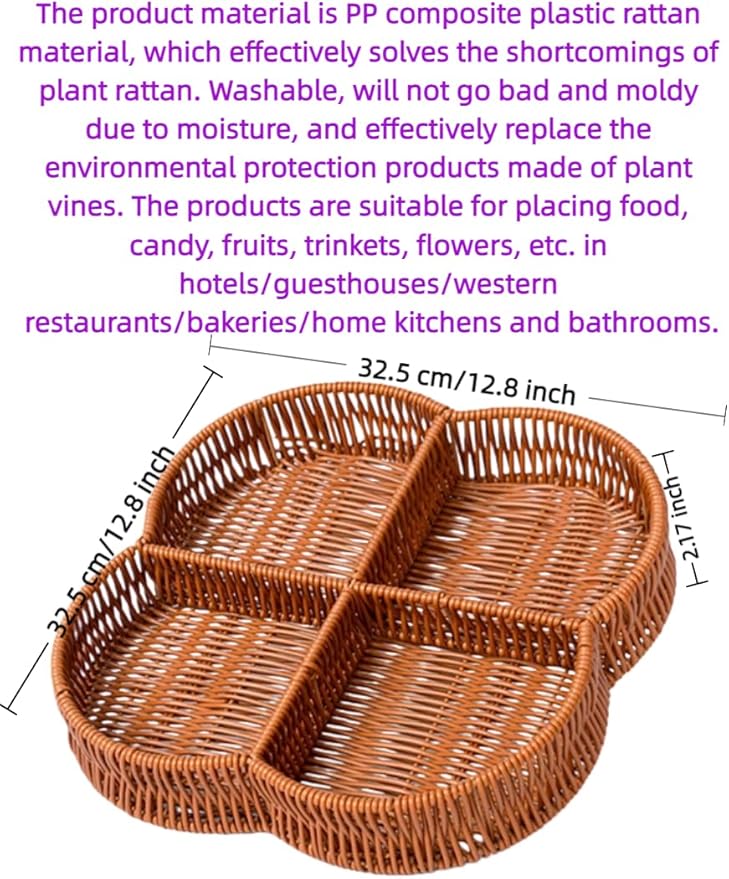 PSYCONES hand-woven round rattan basket storage basket storage box ornaments decorative basket multifunctional picnic food bread basket fruit gift basket key basket. (Chinese plum)