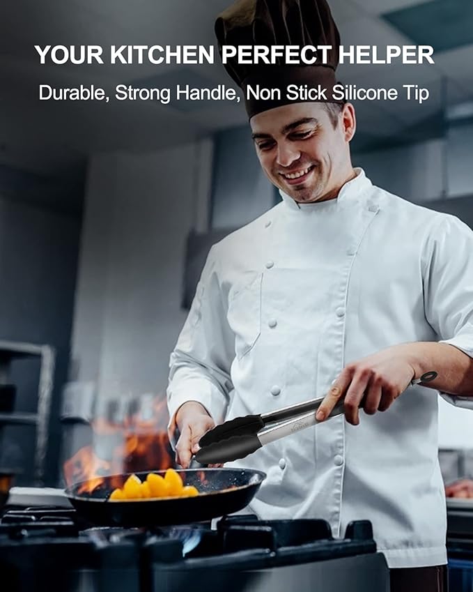 Bnlcd Good Grip Cooking Tongs with Silicone Tips, Set of 3-7" 9" and 12"