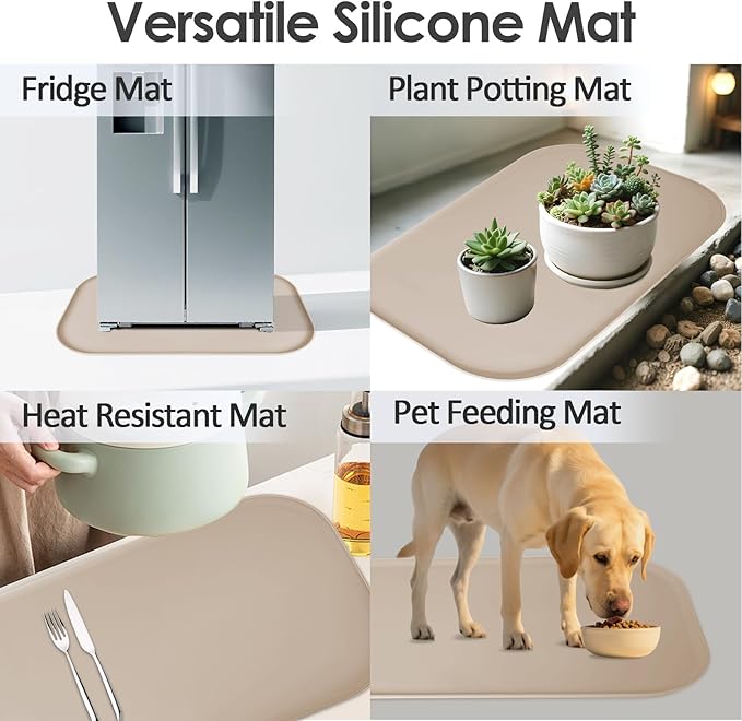 Silicone Coffee Maker Mat with Lip for Countertops, 24'' x 16'', Khaki