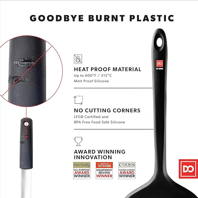 DI ORO Silicone Turner Spatula Set - 600F Heat Resistant, 4-Pc Black