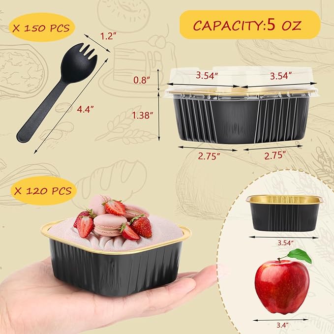 LNYZQUS 5oz Mini Cake Pans with Lids, Individual Brownie Tins 120 Pack