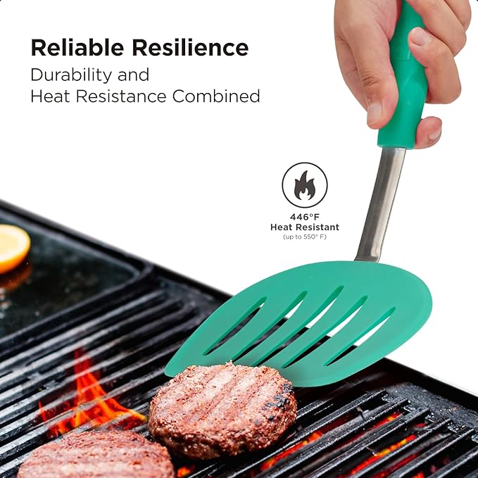 Kitchen Mama WaltzGrip Platinum Silicone Pancake Spatula Turner, Teal