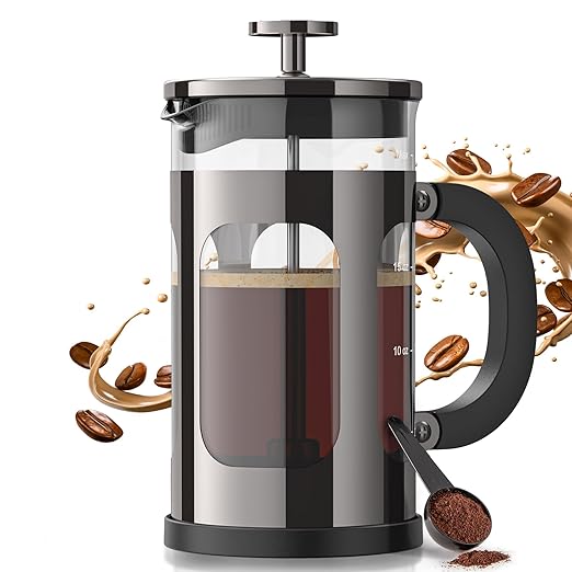 Veken French Press Coffee Maker 21oz 0.6 L, Single Serve Small Pot, Heat Resistant Thickened Borosilicate Glass,Stainless Steel Brewer,Cold Brew Cafetera Teapot for Kitchen Travel Camping, Dark Pewter