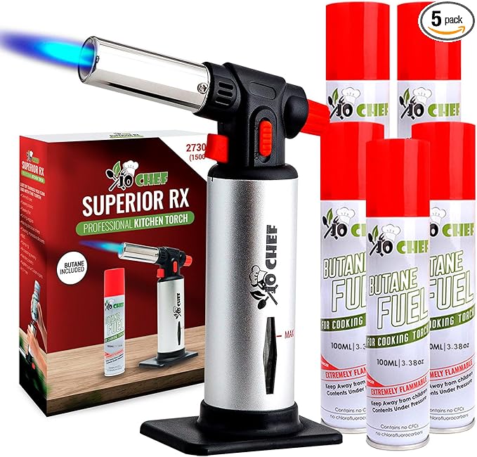 Jo Chef Kitchen Torch, Refillable Butane Torch for Creme Brulee, Cooking