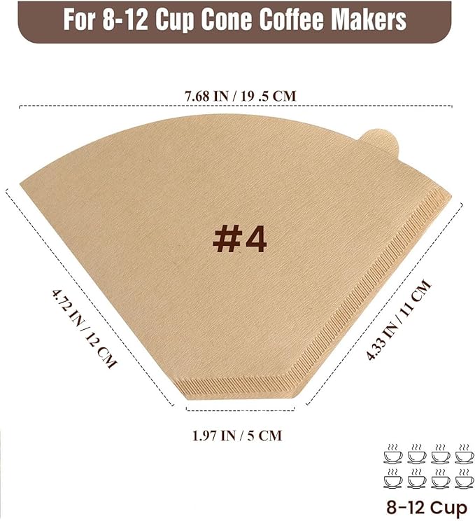 Coffee Filters #4, Cone Coffee Filters 8-12 Cup，Natural Unbleached,100P