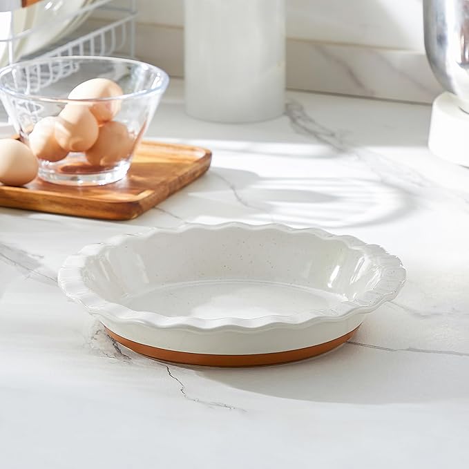 MALACASA Ceramic Pie Pan for Baking - 9 inch Pie Plate, Quiche Baking Dish