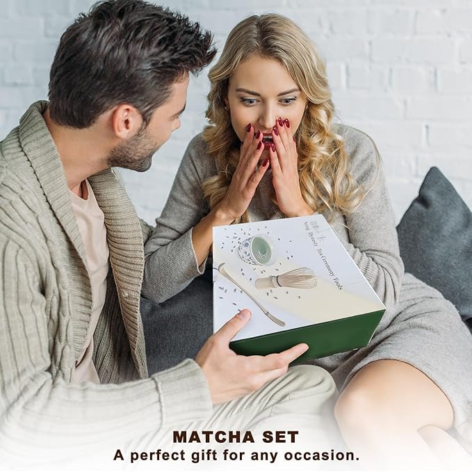 Matcha 7-Piece Set, Japanese Matcha Ceremony Kit with Chawan Bowl, Bamboo Whisk and Strainer, Great Gifts for Mom, Grandma, Wife, Women, Birthday, Mother’s Day, Graduation, Home Decor(Black)