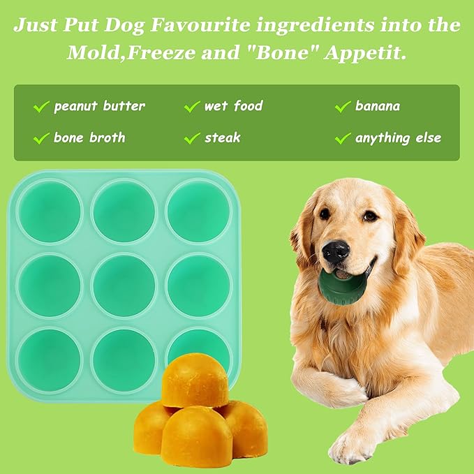 9Cavities Silicone Dog Treat Mold for Woof Pupsicle & Power Chewer Pupsicle, Frozen Dog Treat Molds for Making Refill Treats 25-75lbs (Large)