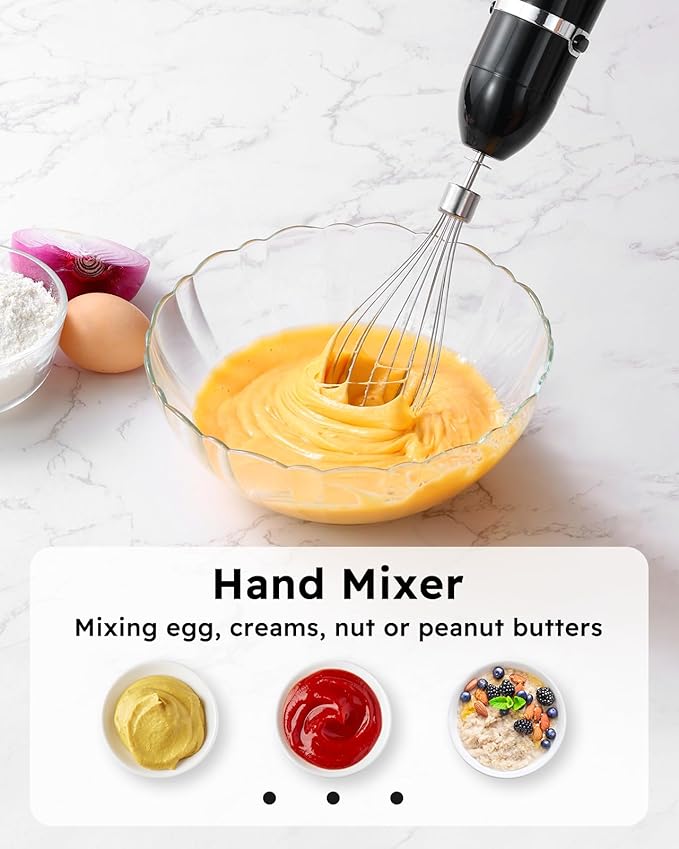 Sangcon 5-in-1 Immersion Blender Handheld with 1000ml Cup, 2-Speed Adjustable Hand Blender with 304 Stainless Blades, Detachable Whisk and Milk Frother