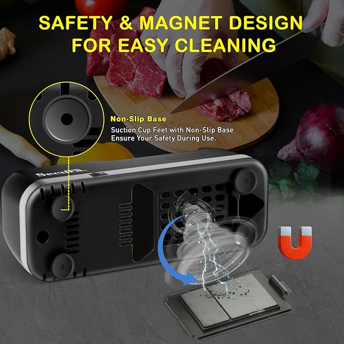 Secura 3-Stage Electric Knife Sharpener with Diamond Abrasives and Precision Angle Guides, Professional Sharpening Tool for Kitchen Straight Edge and Ceramic Knife, Black