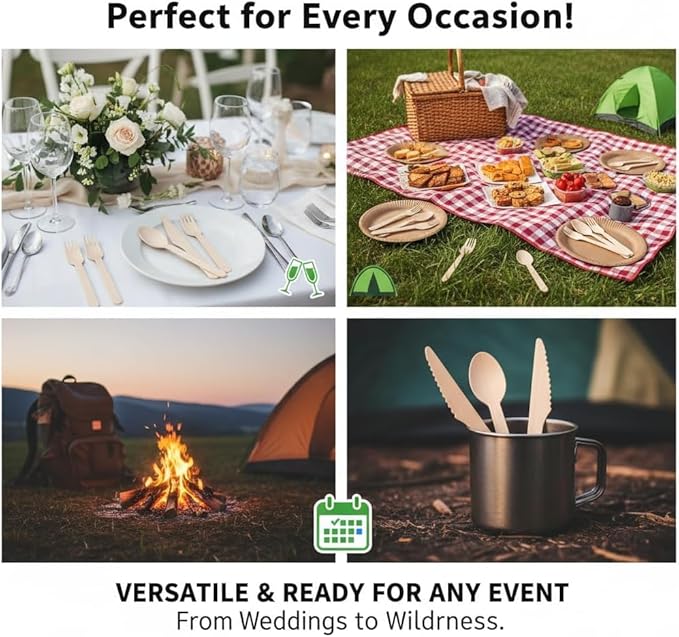500 Wooden Spoons for Eating, Alternative to Plastic and Bamboo Spoons - Eco Friendly, Biodegradable, Disposable Spoons Set - 500 Compostable Spoon Utensils Set for Lounge Party Wedding, BBQ