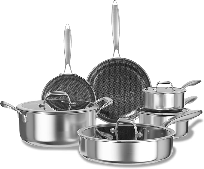 COOKER KING 10pcs Pots and Pans Set Non Stick, Stainless Steel Cookware Set