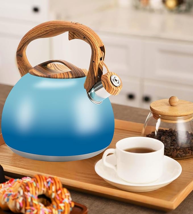 Foedo 3.2Qt Stainless Steel Whistling Tea Kettle Stovetop, Sky Blue