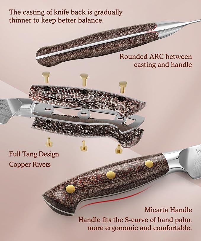 HEZHEN 5.3'' Utility Knife with Sheath – 67 Layers Damascus Steel, Kitchen Petty Knife for Trimming, Peeling & Slicing, Ergonomic Micarta Handle