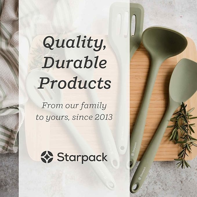 Starpack Stir and Serve Silicone Cooking Utensils Set (5-Piece, 11") - LFGB Non Toxic, 600°F Heat Resistant, BPA-Free - One-Piece Seamless, Dishwasher Safe - for Nonstick Cookware, Sage Green