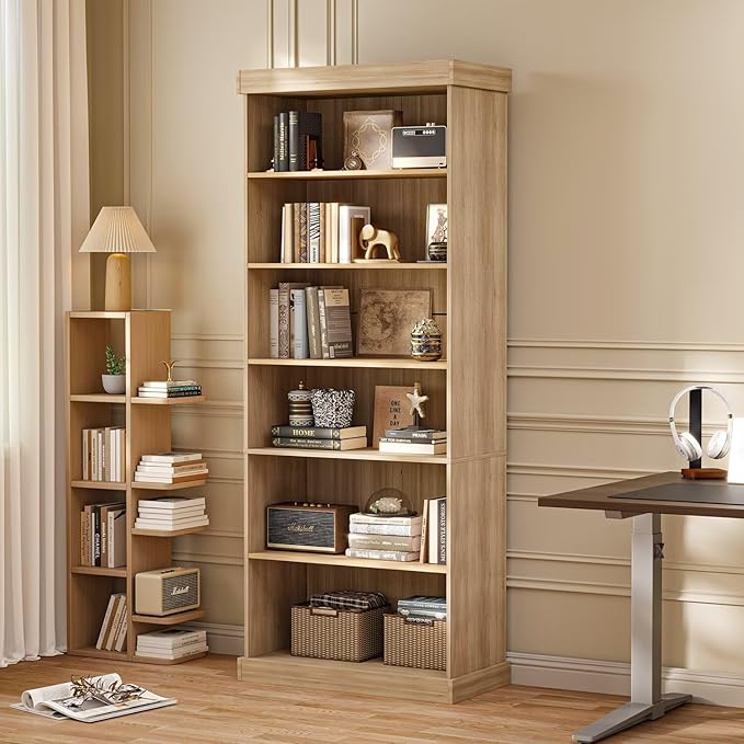 ivaniti 70.8" Tall Farmhouse Bookshelf with Glass Doors, Modular Bookcase with 6-Tier Adjustable Shelves, Large Storage Cabinet for Kitchen, Living Room, Brown, Set of 3