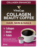 VitaCup Beauty Collagen Medium Dark Roast Coffee Pods, 64ct