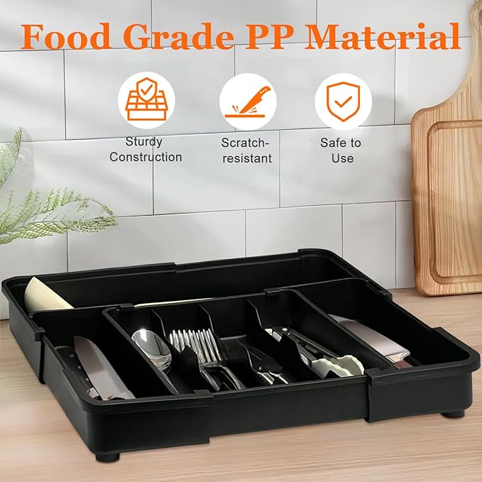 Spaclear Silverware Organizer - Expandable Kitchen Drawer Organizer, Utensil Drawer Organizer, Adjustable Plastic Flatware and Cutlery Holder, Kitchen Organizers Storage for Forks Knives, Black