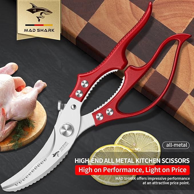 MAD SHARK Heavy Duty Poultry Shears,Spring Loaded Butterfly Meat Scissors