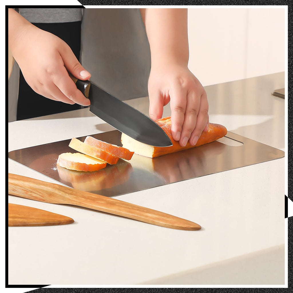 Yaocom 2 Pcs Stainless Steel Cutting Board for Kitchen 304 Steel Chopping Dishwasher Safe Metal Cutting Board Set for Kitchen Meat Fruit Vegetable (13.4"x9",11.8"x7.9")