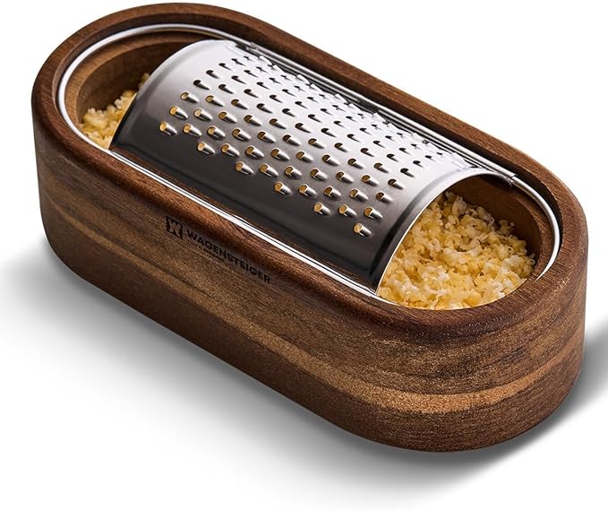 Wagensteiger Removable SUS304 Stainless Steel Cheese Grater with Wooden Container, Wooden Shredder, Citrus Zester, Perfect for Presenting Freshly Grated Cheese or Zest