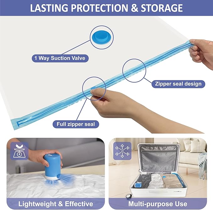 Cozy Essential Travel Vacuum Storage Bags with Rechargeable Cordless USB Pump, Space Saver Bags for Luggage, Suitcase, Carry-On, for Clothes, Blankets, Bedding & Seasonal Storage,15 Combo