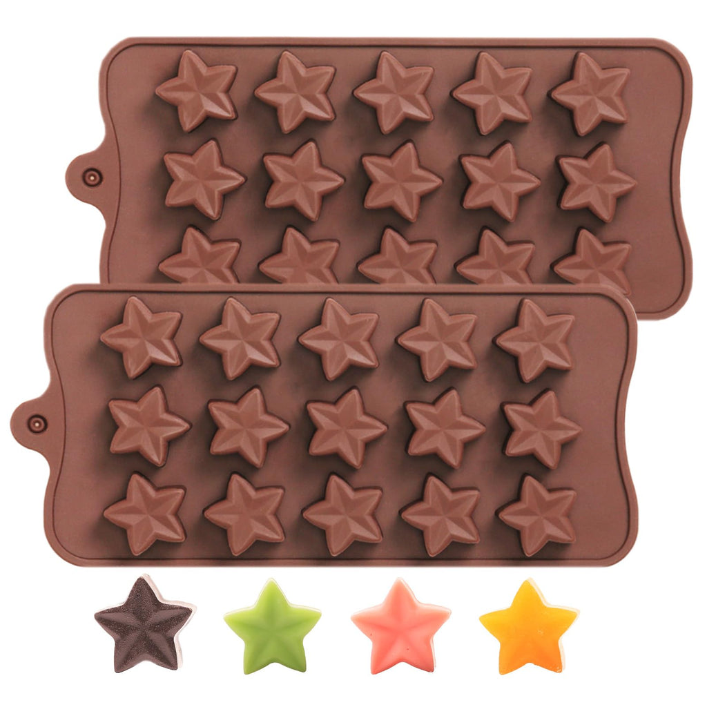 Dacthuw Small Star Chocolate Molds Silicone, Food Grade Silicone Candy Molds for Bite Size Gummy/Jelly/Fruit Snacks, 15 Cavities Mini Star Mold for Soap/Candle/Wax Melt, 2 Pcs