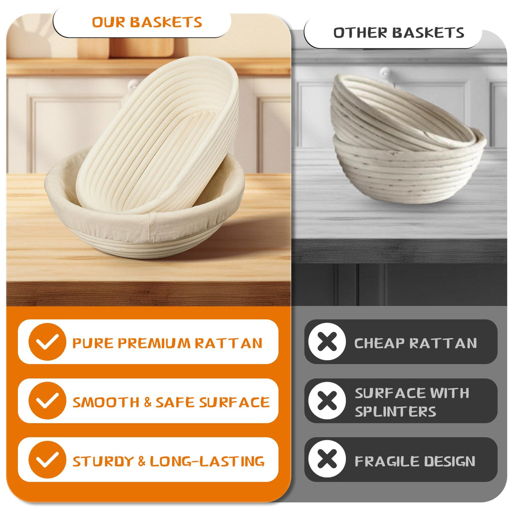 Dimpola Banneton Bread Proofing Basket Banneton Basket Set Sourdough Proofing Basket Round Proofing Bowls Handmade Rattan Baskets and Liners (Round of 1 Gift Set)